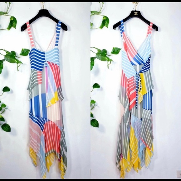 $695 TANYA TAYLOR Runway Colorful Silk Midi Dress - Picture 2 of 8